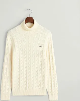 Imagen del producto de SUéter de cuello alto de algodón, color crema, talla L