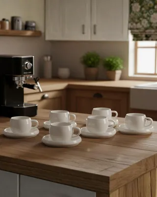 Image de Tasses à café avec soucoupes – Service à café en porcelaine, 12 pièces, pour 6 personnes – 200 ml
