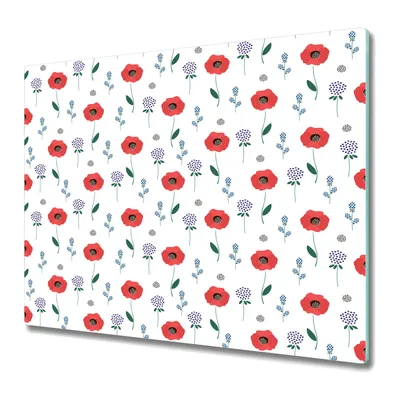 Produktbild von Küche Schneidebrett - Schneidebrett Glas - Herdabdeckung - 60x52 - Rote Feldblumen Rot