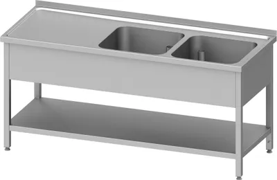 Produktbild von Spültisch mit Grundboden 1200x600x850 mm, mit zwei Becken, mit Aufkantung, verschweißt