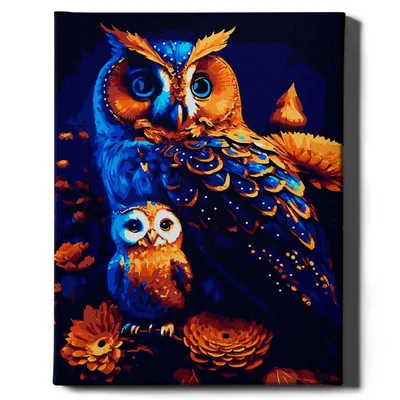 Obrázok produktu pre Ach, umenie! - Súprava na maľovanie podľa čísel - 40x50cm, s dreveným rámom a štetcami "Sovy"