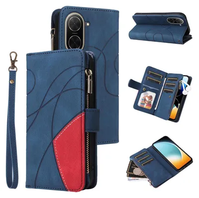 Immagine prodotto di Custodia a portafoglio con cerniera in Pelle finta bicolore per Xiaomi Redmi A5 4G / Poco C71, blu