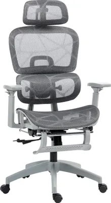 Produktbild von Bürostuhl, Ergonomischer Schreibtischstuhl mit Netzstoffbezug, verstellbar, rollbar, mit Armlehnen, Kopfstütze, Grau