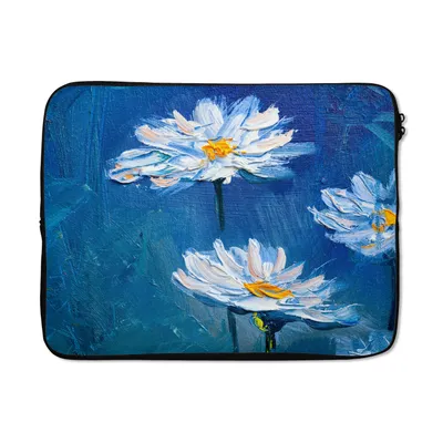 Produktbild von MuchoWow® Laptop Hülle 15 Zoll Gemälde - Ölfarbe - Blumen - Blau Laptoptasche - Laptoptasche - Sleeve - Rundum-Schutz