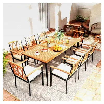 Produktbild von Gartentisch mit Schirmloch, 200x90cm, rechteckiger Terrassentisch aus Akazienholz für 8 Personen, Outdoor-Esstisch für Terrasse und Garten