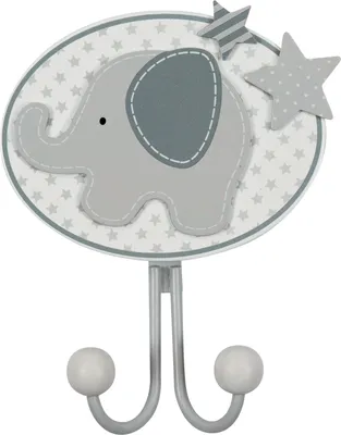 Produktbild von goki 60715 Garderobe Elefant 14 x 4,5 x 17,5 cm, Holz und Metall, grau