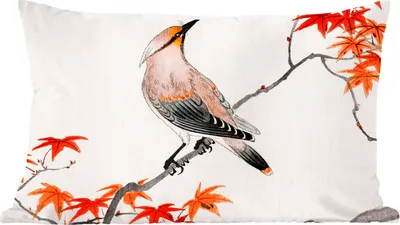 Produktbild von MuchoWow® Zierkissen Sofakissen Wohnzimmer Dekokissen 60x40 cm Japanischer Ahorn - Baum - Vögel - Kopfkissen - Polster mit Foto
