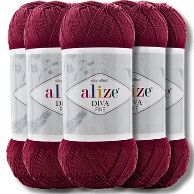 Produktbild von Alize 5x 100g Diva Fine Wolle, Uni, Häkeln, Stricken (Burgundy - 57)