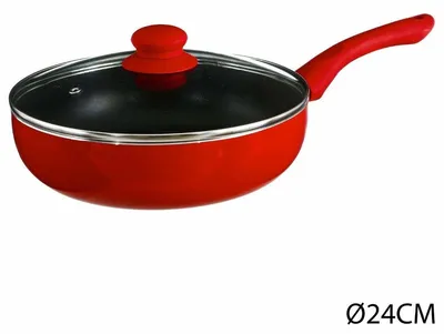 Image de Casserole profonde en émail avec couvercle, en aluminium, couleur rouge, 24 cm