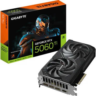 Image de GIGABYTE GeForce RTX 5060 Ti WINDFORCE 8G Carte graphique - 8Go GDDR7, 128bit, PCI-E 5.0, 2572MHz Core Clock, 3 x DisplayPort, 1 x HDMI, GV-N506TWF2-8GD