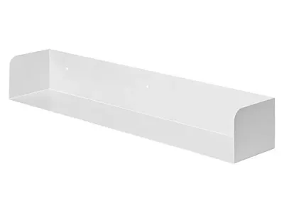 A white wall shelf is shown against a white background.