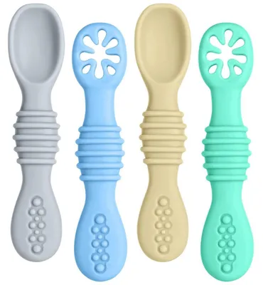 Obrázok produktu pre Silikónové lyžičky pre bábätká, 4 kusy. Mäkké lyžičky na učenie sa jesť, vhodné pre príkrmy od 4 mesiacov. Bez BPA. Dostupné v rôznych farbách