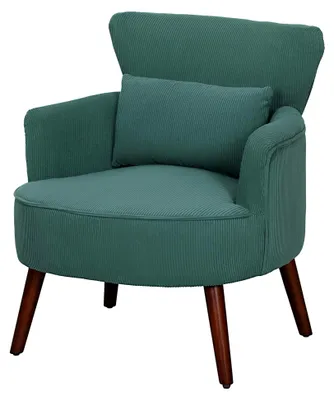 Produktbild von Loungesessel mit Armlehnen, Polstersessel mit Kissen, Armlehnensessel in Kordoptik, Holzbeine, Lesesessel für Wohnzimmer und Schlafzimmer, Dunkelgrün