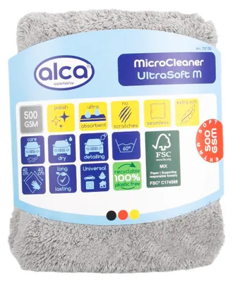 Produktbild von alca® Mikrofasertuch 40x40 cm grau 500 GSM - Extrem Weich für Empfindliche Oberflächen I Poliertuch weich schonend saugstark Autopflege Reinigung Lackpflege Trocknung innen außen