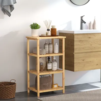 Produktbild von Dripex Badezimmerregal, Standregal, Bücherregal mit 4 Ebene, für Schlafzimmer, Wohnzimmer, 40x30x70cm, Bambus