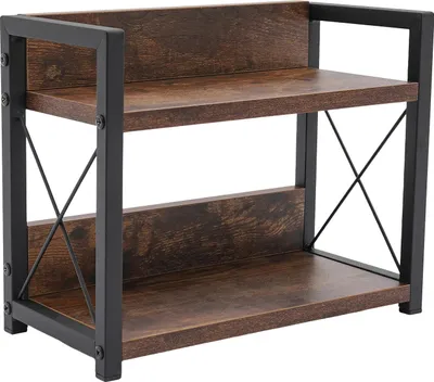 Obrázok produktu pre Kuchynská odkladacia polica – dvojposchodová polica na pracovnú dosku – železo a MDF – nosnosť 30 kg – 30 x 15,75 x 26,42 cm – čierna