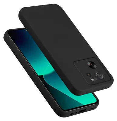 A black phone case is shown on top of a smartphone.