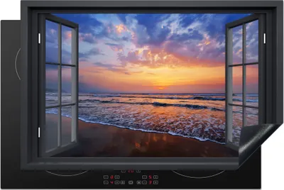 Produktbild von KitchenYeah© Herdabdeckplatte Aussicht - Meer - Strand , 81x52cm, Küche Deko, Glaskeramikkochfeld Herdabdeckung, Abdeckplatte fùr Kochfeld
