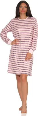 Produktbild von Damen NachthemdSleepshirt  langarm gestreift mit Bündchen - auch in Übergrössen ; rosa , 36