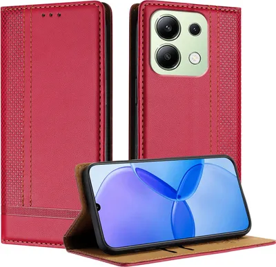 Produktbild von Handyhülle für Xiaomi Redmi Note 13 4G Leder Flip Klappbare Schutzhülle mit Standfunktion Rot