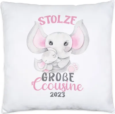 Produktbild von Stolze Große Cousine 2023 Kissen Family Familienzusammenhalt Geborgenheit Beschützerin Cousinen Liebe Elefanten