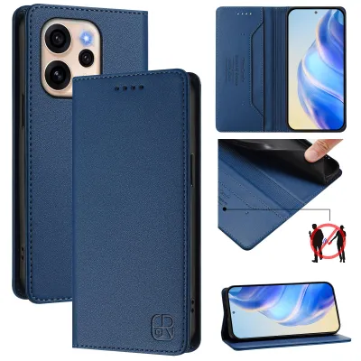 Image de Etui en cuir pour Oppo Reno15 5G, étui à rabat avec fentes pour cartes, portefeuille et support Bleu