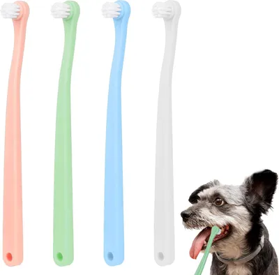 Produktbild von 4 Stück Hundezahnbürste, Hunde Zahnbürste Kleine Hund Haustierzahnbürste Katzenzahnbürste Mini-Zahnbürste Weiche Tiefenreinigungsset Tragbar Reisefreundlich und Einfach zu Verwenden für Welpen