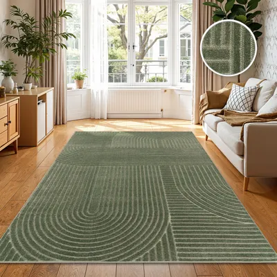 Produktbild von Outdoor Teppich Wetterfest Balkon Wohnzimmer Skandinavisches Boho Einfarbig Grün Grösse 120x160 cm