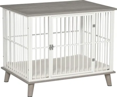 Zdjęcie produktu dla Klatka dla psa PawHut z poduszką na drzwi, stalowa, do użytku domowego, buda dla psa średniej wielkości do 15 kg, 86 x 60 x 70 cm, szara