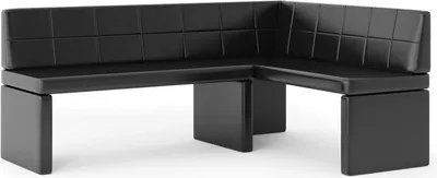 A black corner bench against a white background.