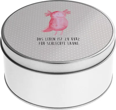 Produktbild von Mr. & Mrs. Panda Blechdose Axolotl Glücklich - Grau Pastell - Geschenk, gut Gelaunt, Dose, Schwanzlurch, keksdosen, Vorratsdosen, Aufbewahrungsdose, Gute Laune, Lurch