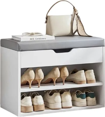 Produktbild von Schuhbank mit Kissen – Schuhregal – 3 Ebenen – Spanplatte – 30 x 60 x 44 cm