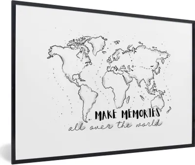 Produktbild von MuchoWow® Gerahmtes Poster Weltkarte - Zitat - Reisen 90x60 cm - Poster mit Schwarzem Bilderrahmen Wandposter Rahmen Foto Bilder - Fotorahmen - Foto-Plakat