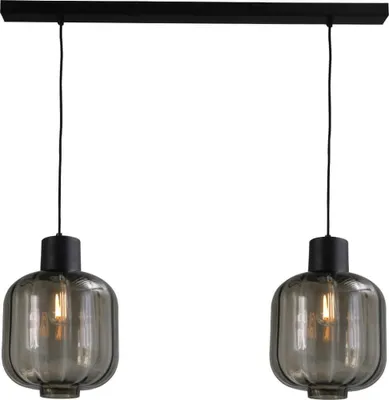 Productafbeelding van Eetkamerlamp Lett lll 28 2-lichts zwart met smoke glas