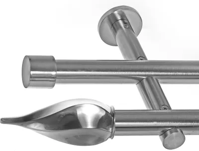 Produktbild von Gardinenstange mit Wandhalterung I Metall Edelstahl Look 2-läufig Ø 19mm I H29
