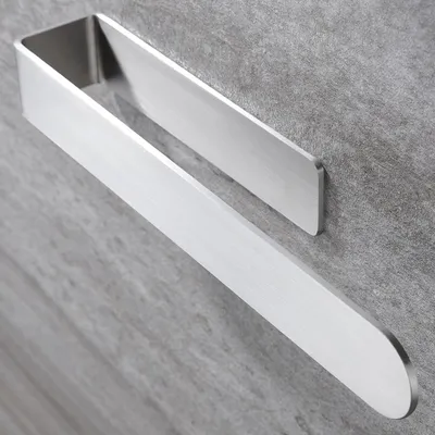 Image de Porte-serviettes adhésif, 30 cm, en acier inoxydable brossé, argenté, pour salle de bain ou cuisine