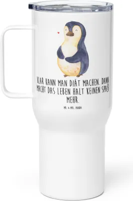 Produktbild von Mr. & Mrs. Panda Thermobecher Pinguin Diät - Weiß - Geschenk, Selbstliebe, thermosbecher, Gewicht, To-Go-Becher, Kaffee-Thermobecher, Bierbauch, Kaffee-to-go-Becher