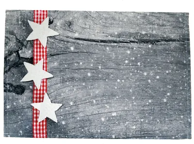 Produktbild von 2er Set Platzdeckchen Tischset 30x45 cm Polyester Herbst Winter Weihnachten Sommer Frühling Weihnachten weiße Sterne & Holzbrett