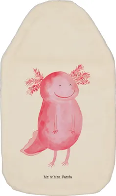 Produktbild von Mr. & Mrs. Panda Wärmflasche Axolotl Glücklich - Weiß - Geschenk, gut Gelaunt, Lebensfroh, Wärmekissen, Lurch, Bettflasche, naturkautschuk, gummi, Motivation, mit Bezug
