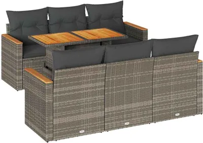 Produktbild von vidaXL 7-tlg. Garten-Sofagarnitur mit Kissen Grau Poly Rattan Akazie