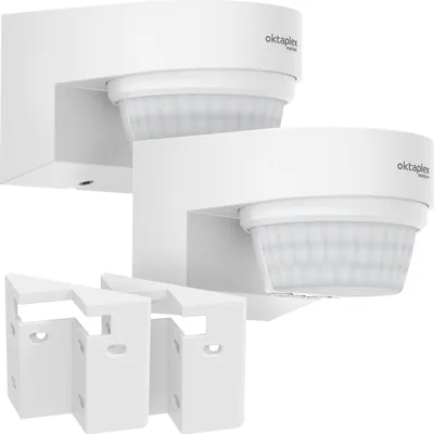 Produktbild von Oktaplex 2er Set Bewegungsmelder Außen IP65 240 Grad 14m mit Eckhalterung Weiß Außenbewegungsmelder Eva