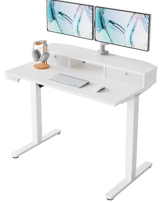 Höhenverstellbarer Schreibtisch 80x53 cm, weiß, mit Schubladen, elektrisch