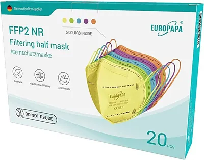 Produktbild von EUROPAPA 20x FFP2 Weiss Atemschutzmaske 5-Lagen Staubschutzmasken einzeln Verpackt