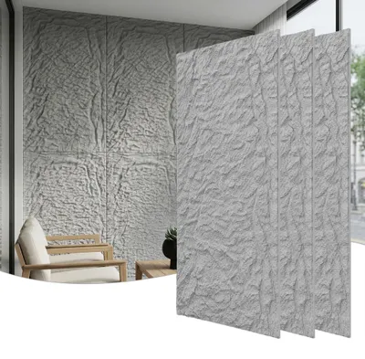 Produktbild von YARDIN Massive Wandpaneele mit natürlicher Steinoptik, 5 cm Materialstärke, 6 Stück Hellgrau strukturierte Innenverkleidung, Modell B