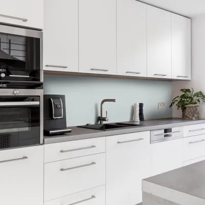 Produktbild von Dedeco Küchenrückwand Motiv: Grau V1, 3mm Aluminium Alu-Platten als Spritzschutz Küchenwand Verbundplatte wasserfest, inkl. UV-Lack glänzend, alle Untergründe, 280 x 60 cm