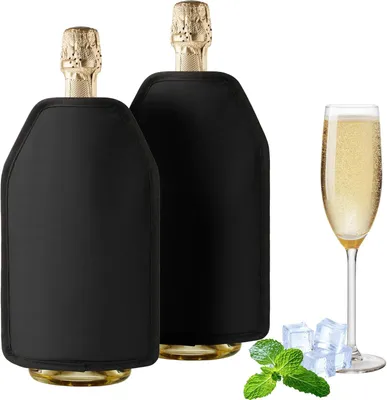 Produktbild von Weinkühler Manschette 2er Set,Kühlmanschette für Wein & Sekt, für unterwegs,Weinmanschette, Weinflaschenkühler,23cmx16cmx1.5cm,Schwarz