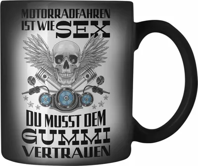 Produktbild von Trendation - Motorradfahrer Geschenk für Männer Motorrad Farbwechsel Zauber-Tasse mit Spruch Karabiner Farbwechsel Zauber-Tasse Edelstahl für Biker Herren Papa (Schwarz)