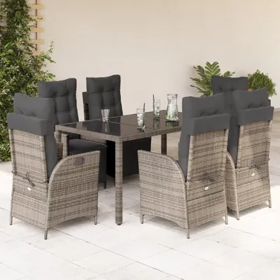 Produktbild von The Living Store 7-tlg. Garten-Essgruppe mit Kissen Grau Poly Rattan