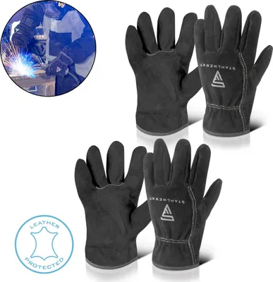 Produktbild von STAHLWERK 2 x Schweißerhandschuhe hitzebeständig aus hochwertigem Spaltleder