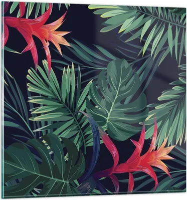 Produktbild von Bilder auf glas - Einteilig - Exotisch Blumen Blätter - 70x70cm - Glasbilder - Wandbilder - Bilder - zum Aufhängen bereit - Wanddekoration aus Glas - Glas Bilder - Wandbild auf Glas - GAC70x70-4308